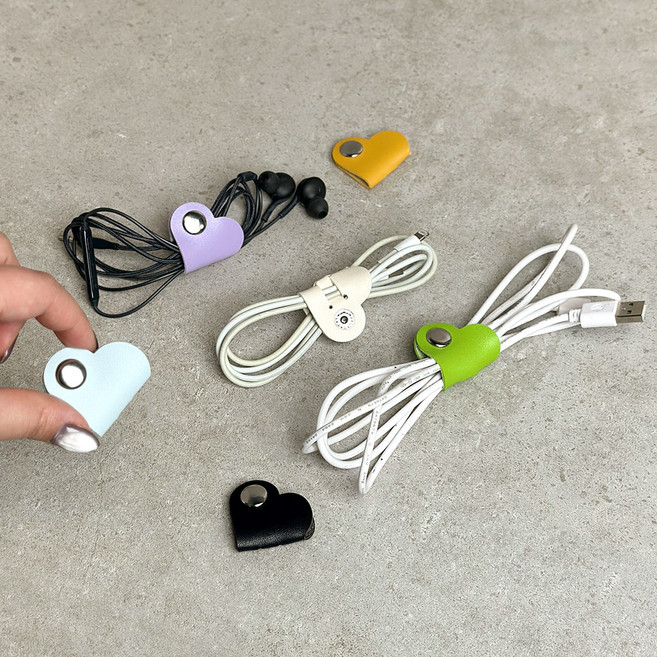 모나코올리브 하트 똑딱이 케이블 정리 홀더 6종 세트, 1세트, 혼합색상