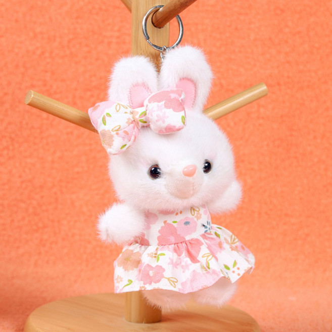 아이끌레 플라워 스커트 토끼 봉제인형 키링, 15cm, 핑크, 1개