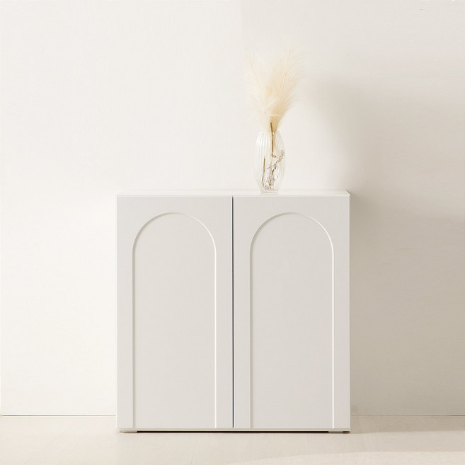 스칸디무드 국내제조 베네토 아치형 수납장 800 2단 방문설치, 화이트
