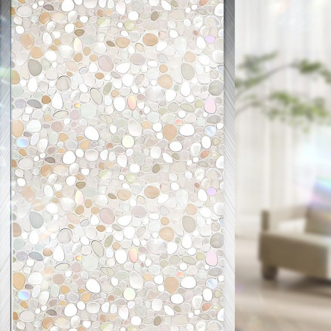 러블리팜 사생활보호 재사용가능 물로만 붙이는 무점착 창문 디자인 시트지, 조약돌