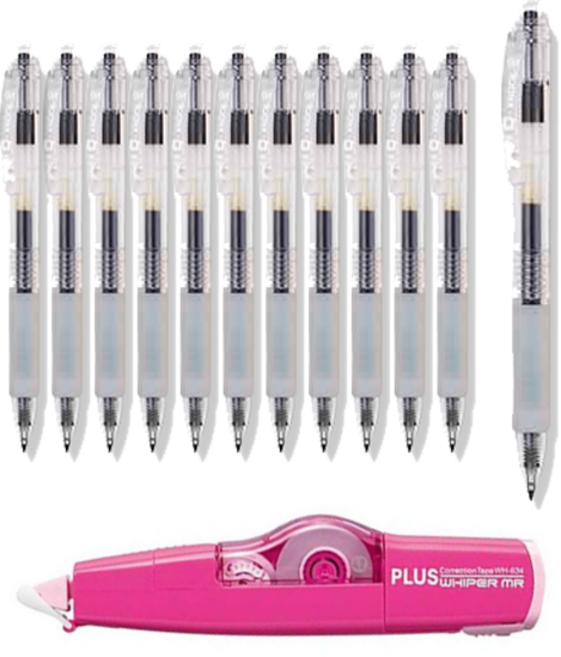 동아 큐 노크 펜 무지 0.4 12p + 플러스 수정테이프 랜덤발송 WH-635 세트, 검정, 1세트