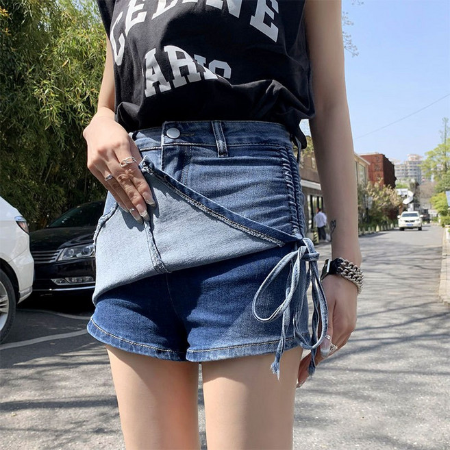 아이엠몽 여성용 통기성 플루비 드로스트링 하이웨스트 치마바지