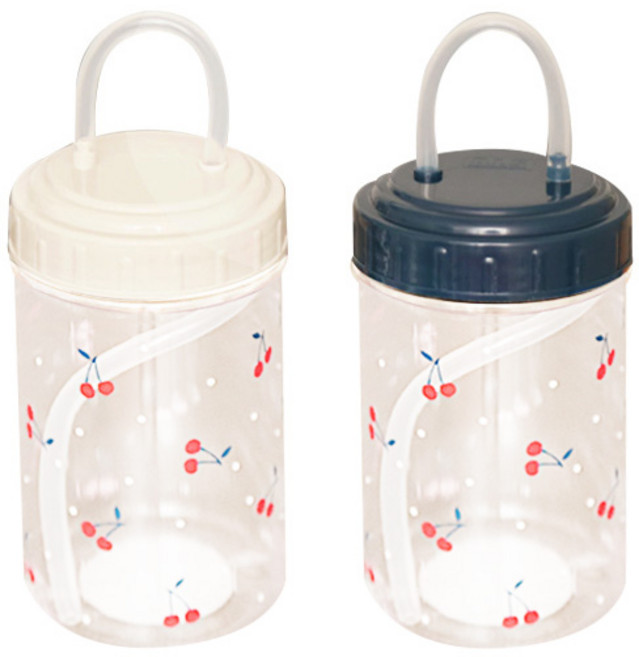 에이엘에스 실리콘 빨대 물병, 체리, 400ml, 2개