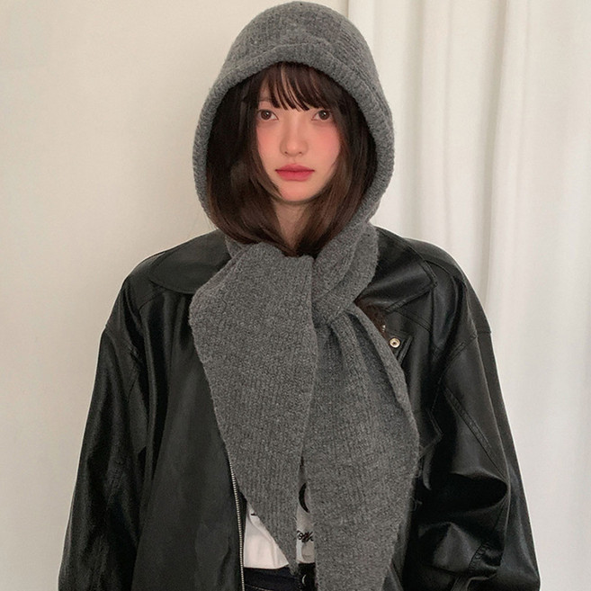 페이퍼먼츠 페퍼닌 골지 니트 후드 넥 머플러 13409