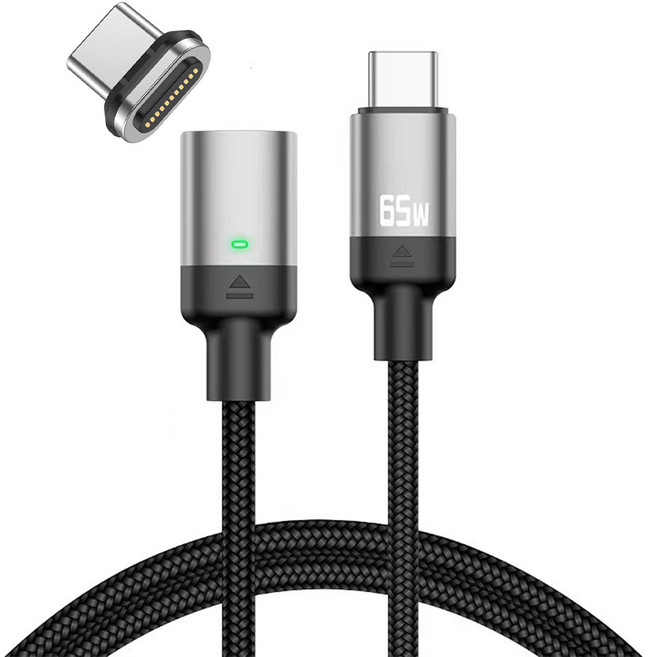 YORI優里 11pin磁吸充電線 直頭款 + Type-C磁吸頭 100W, 黑色, 1個, 100cm