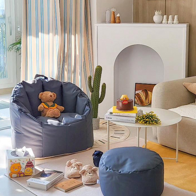 유즈 펄쉘 빈백 1인용 소파 + 스툴 + 발쿠션 세트, 딥네이비