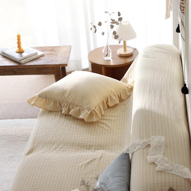 벨라이프 워싱체크 소파커버, 마일드옐로우, 1개