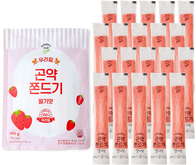 파머스휴 우리밀 100% 곤약 쫀드기 딸기맛 20p, 400g, 1개