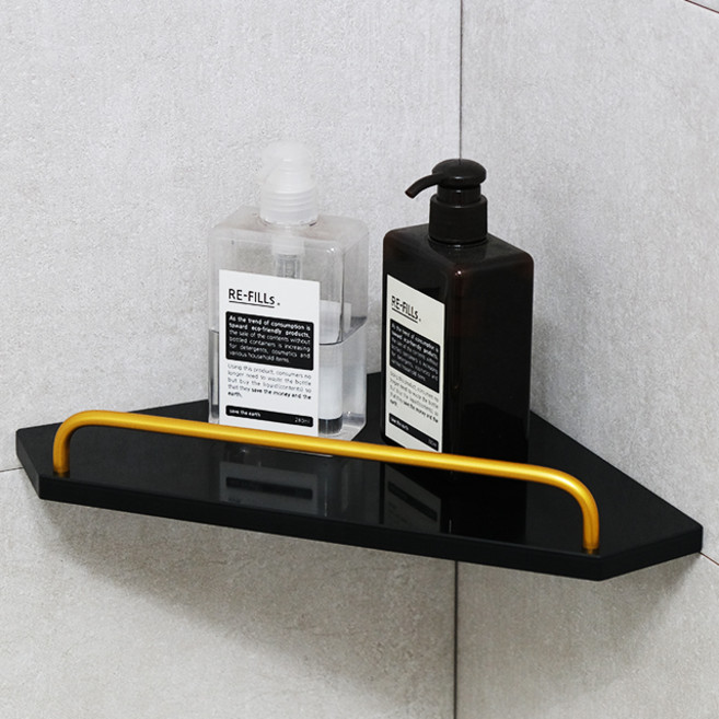 plusbrand 인조 대리석 다이아 코너 선반 A타입, 블랙 + 골드, 1개