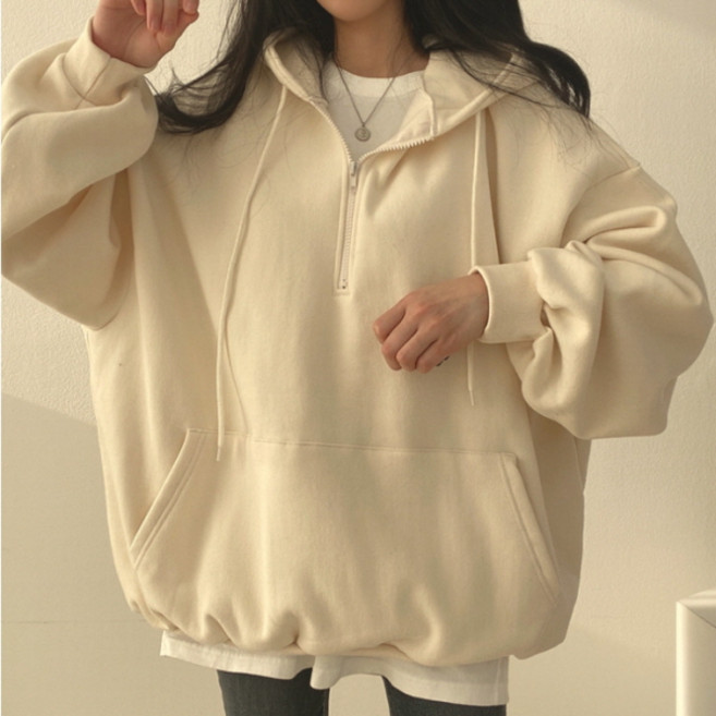 PEONIST Oversize連帽拉鍊大學T