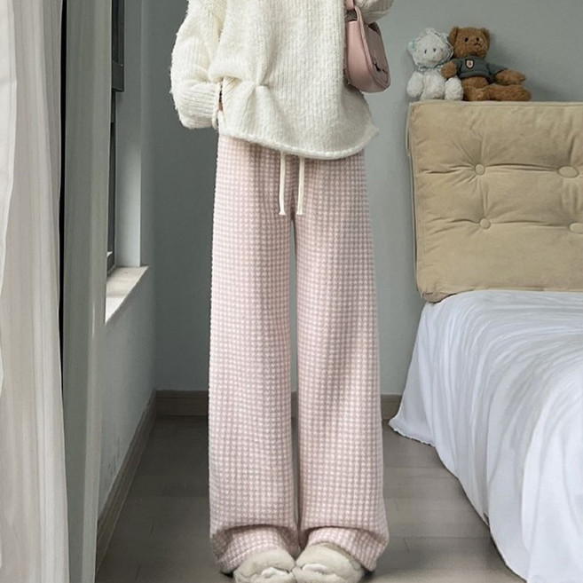Fashion Flow 女款柔軟圖案針織寬版休閒保暖長褲