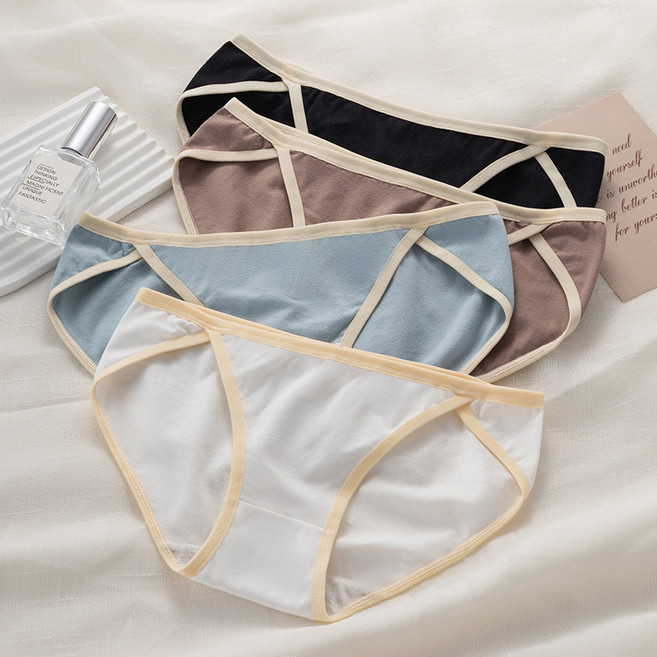 피어니스트 여성용 배색 심플 순면 팬티 4p