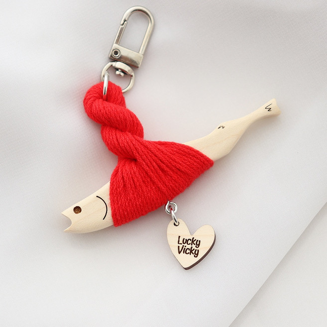 marketuniverse 避邪明太魚 明九 鑰匙圈, 1個, 紅色+基本眼 超級幸運