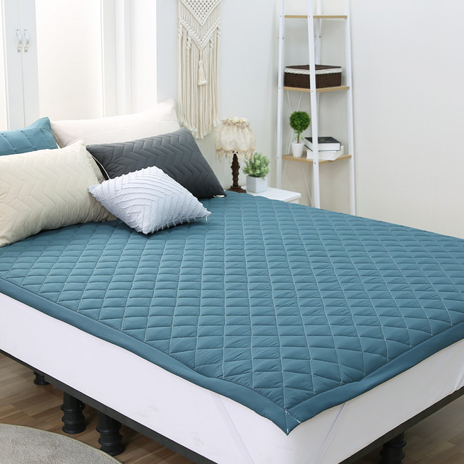 아이닉스 파스텔 바이오워싱 먼지없는 고정밴드 누빔 침대패드, 다크그린