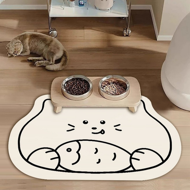올리웰 고양이 반려동물 식기매트 30 x 40 cm, 화이트, 1개