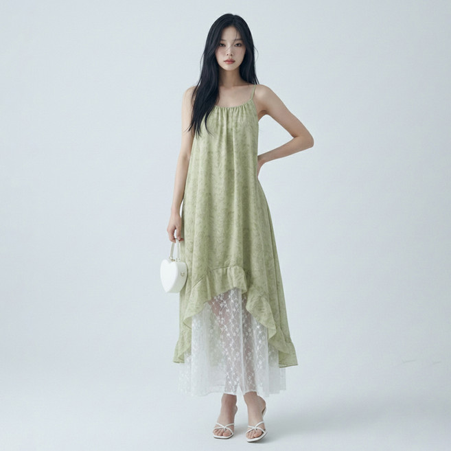 비비에모 피스티 프릴레이스 나시 롱 원피스 12792