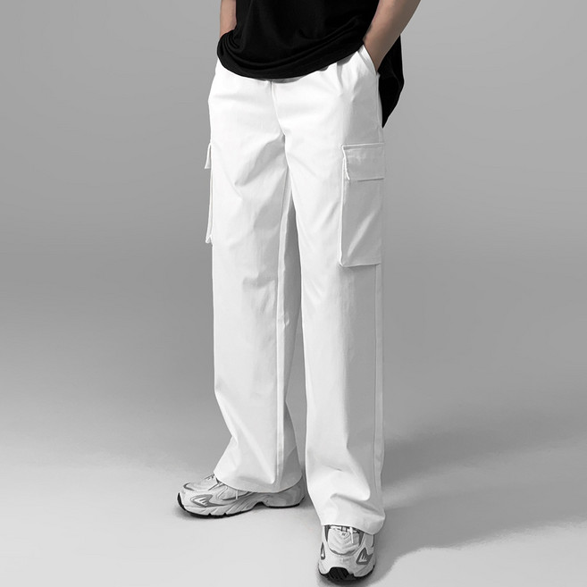 진머니 남성용 프리미엄 스판 허리밴딩 카고 세미 와이드 트레이닝 팬츠