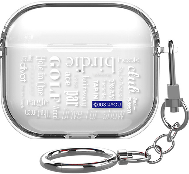 JUST4YOU 에스투비코퍼레이션 골프 타이포 에어팟3 투명슬림 케이스, 화이트텍스트