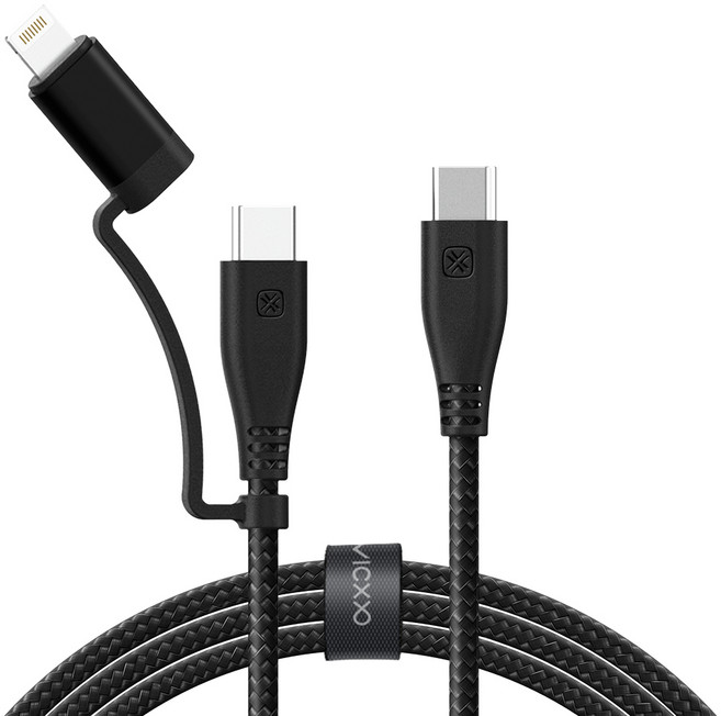 빅쏘 USB PD C타입 TO C 아이폰 라이트닝 8핀 2in1 60W 멀티 고속충전 케이블 K4, 블랙, 1개, 1.2m