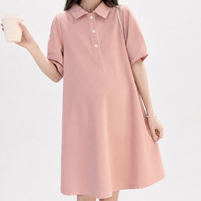 아이캔심플 마카롱 반팔 카라 임산부 원피스