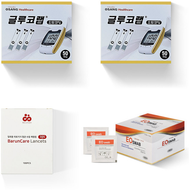 오상헬스케어 글루코랩 혈당시험지 50매 2p + 알콜솜 100p + 채혈침 100p, 1세트
