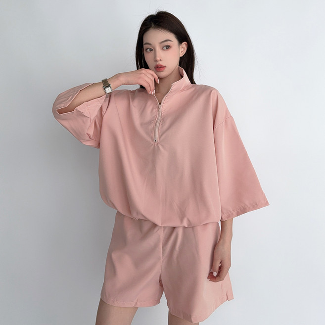 더시럽 여성용 바스락 아노락 반바지 세트