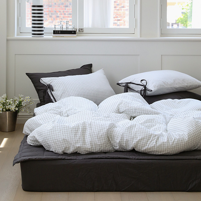 베이직톤 사계절 차렵이불 부드러운 더블체크 순면 호텔침구 세트