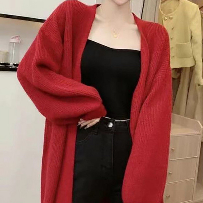 MarketA 女款泡泡袖寬鬆長版針織外套 R