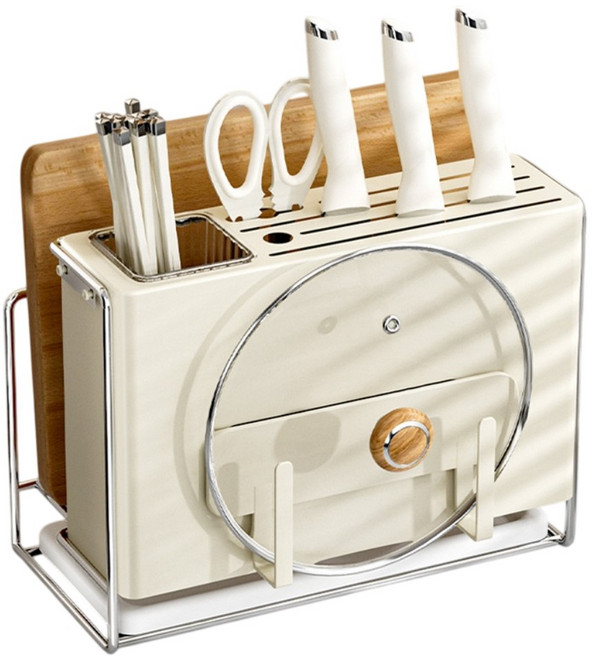 Couselect 奶油風廚房刀架/多功能鍋蓋收納架 鍋蓋架檯面款, 1個, 奶油白