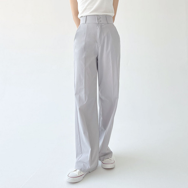 플랜데이 여성용 쿨링 투버튼 하이웨스트 와이드 부츠컷 슬랙스 숏