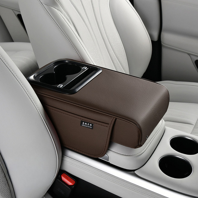 오토크루 차량용 수납 충전 콘솔쿠션, 모카브라운, 전차종