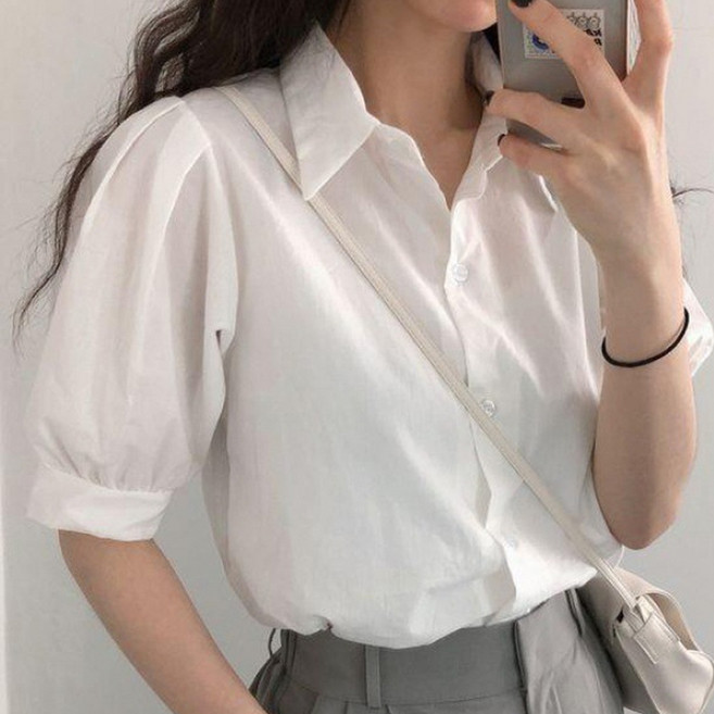 TheSirup 女款簡約泡泡袖短袖襯衫