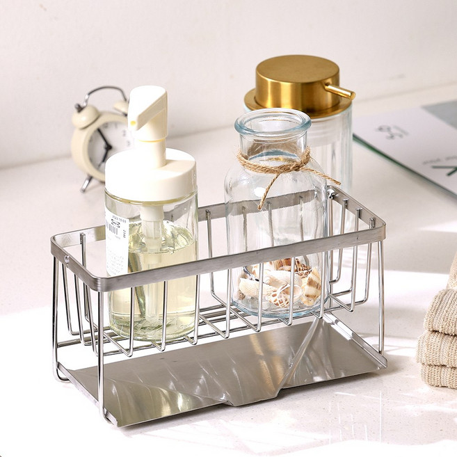 공감스토어 연마제 없는 올스텐 304 자동물빠짐 싱크대 수세미 거치대, 실버, 1개