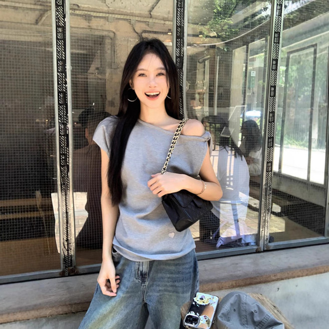 피어니스트 여성용 와플 슬란트 오프숄더 반팔 티셔츠