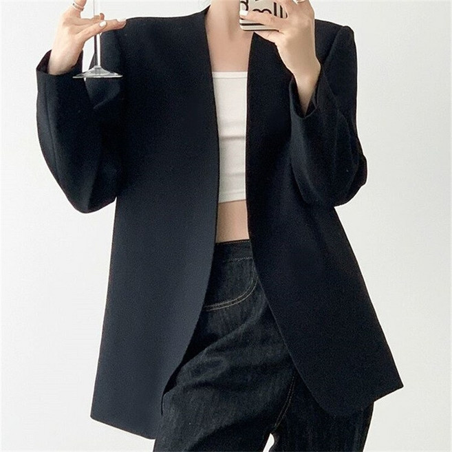 아이엠몽 여성용 토세나 노카라 라운드 루즈핏 자켓