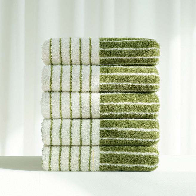 클라우망 프리미엄 타월 160g 60수 코마사, 화이트 + 올리브그린, 5개