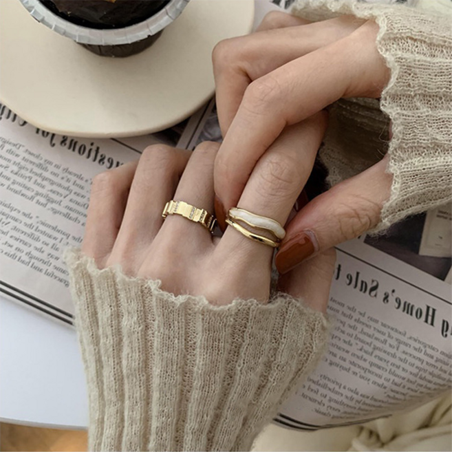 피어니스트 여성용 심플 프렌치 오픈링 반지 2종 세트