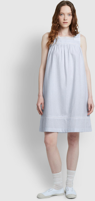 JAJU 여성용 시어서커 셔링 민소매 파자마 원피스