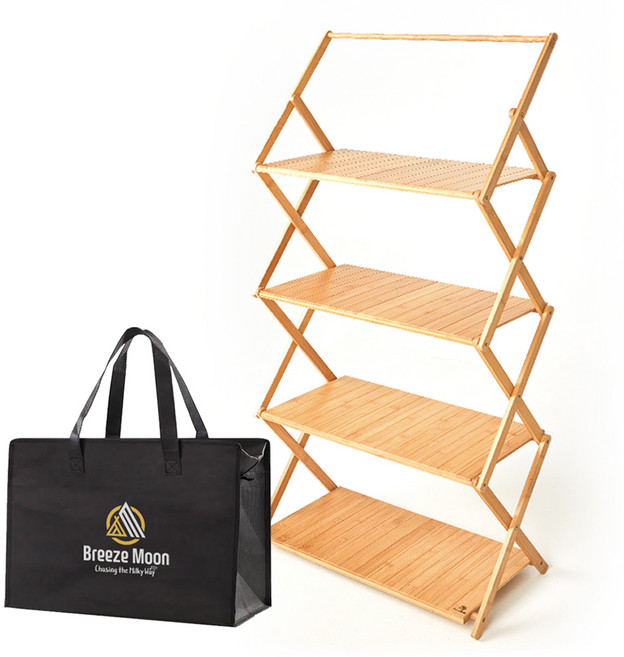 브리즈문 캠핑 선반 우드쉘프 2세대 와이드 행어형 + 고급 가방 세트, 혼합색상 + 혼합색상, 4단, 1세트