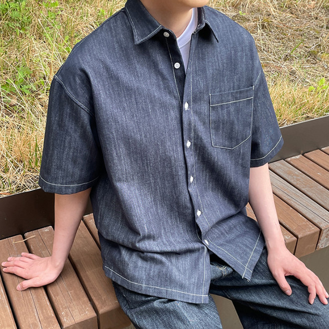 男士迪宗丹寧短袖襯衫 T2872