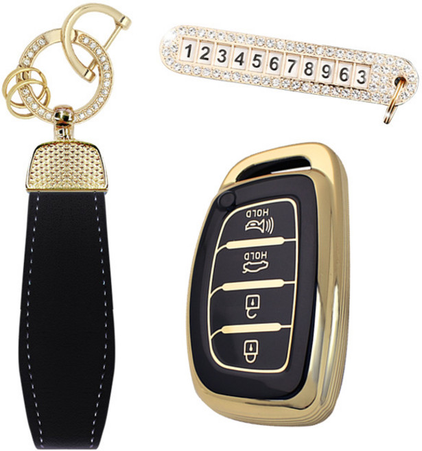 카템 엣지라인 풀커버 스마트키 케이스 풀세트, 블랙골드, 현대 H03