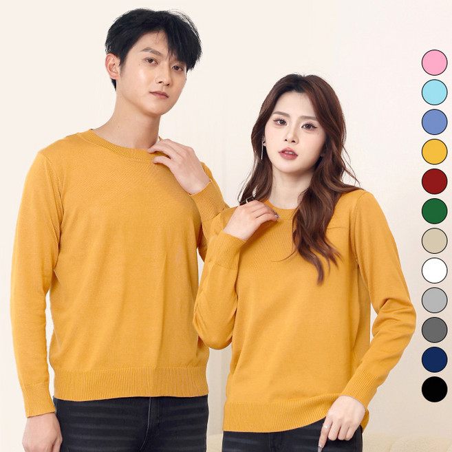 턴키 남녀공용 빅사이즈 심플 라운드넥 스판 니트 티셔츠 FT-082