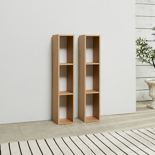 슬림 책장 2개 세트, 우드, 3단