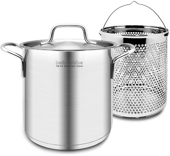 bella cuisine 義大利麵濾網雙耳鍋套組, 1組, 18cm, 銀色