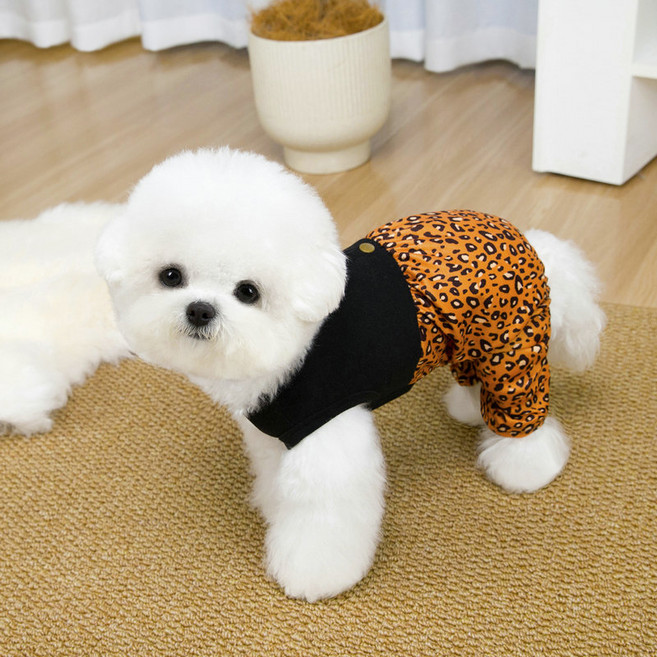 파스텔펫 반려동물 호피 버튼 올인원, 브라운, 1개