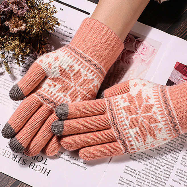 수스다 자카드 스마트터치 니트 데일리 방한 눈꽃 장갑