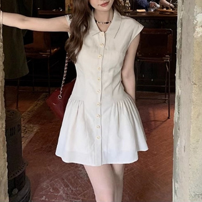 더시럽 여성용 폴로 칼라 미니 A라인 원피스