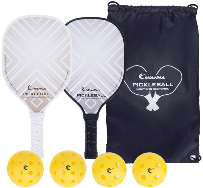 아이워너 우든 피클볼 라켓 2p +공 4p + 보관가방 세트, 혼합색상, 1세트