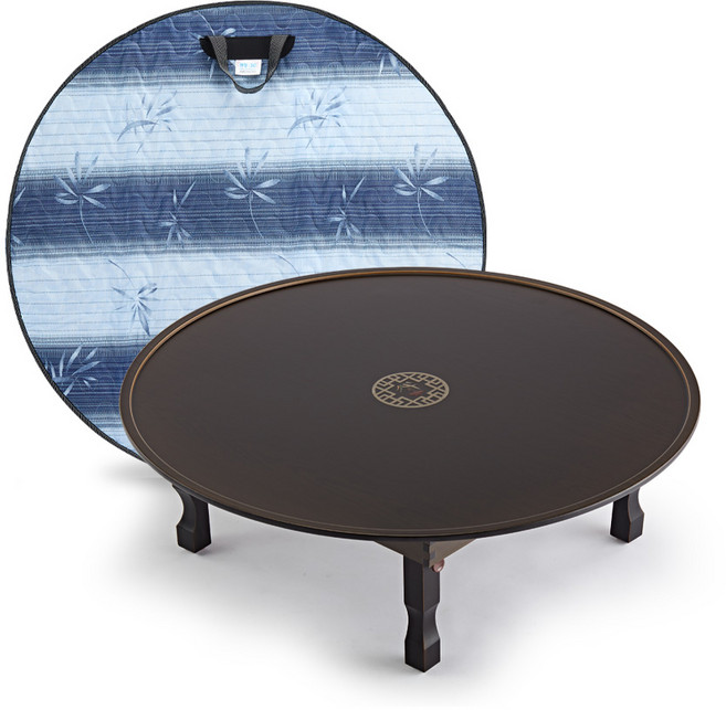 남원목기공예사 창공 상감 원형 엔틱상 75cm + 3중 누빔 상커버, 갈색