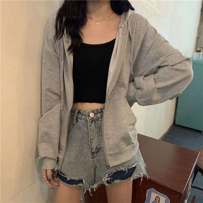 Goodif 女款休閒寬鬆連帽拉鍊外套